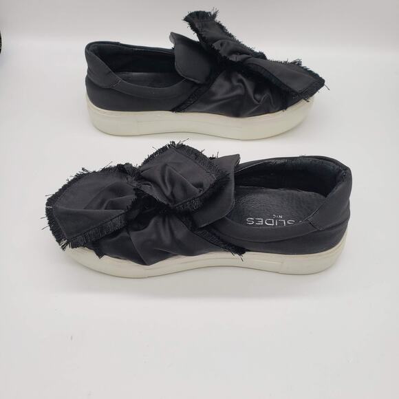 J/Slides Women's Nyc Annabelle Bow Fringe Platform Sneakers Shoes Black SZ 6 - Picture 4 of 8